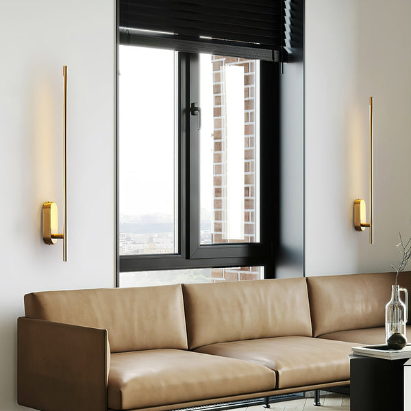 Stick Shaped Brass & Black Metal Wall Sconce with LED