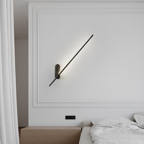 Stick Shaped Brass & Black Metal Wall Sconce with LED