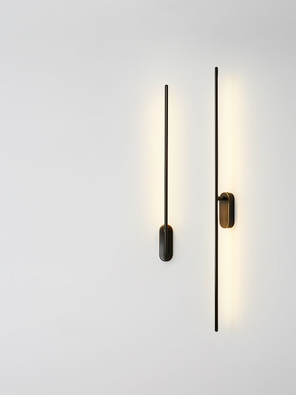 Stick Shaped Brass & Black Metal Wall Sconce with LED