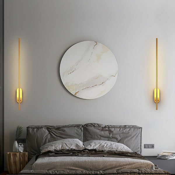 Stick Shaped Brass & Black Metal Wall Sconce with LED