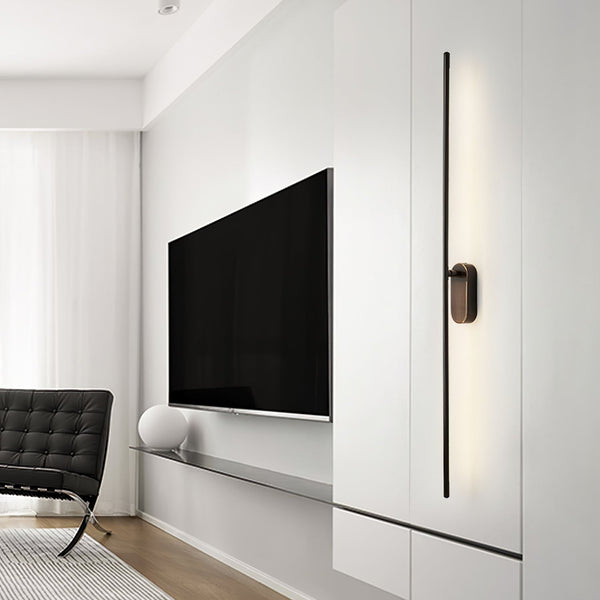 Stick Shaped Brass & Black Metal Wall Sconce with LED
