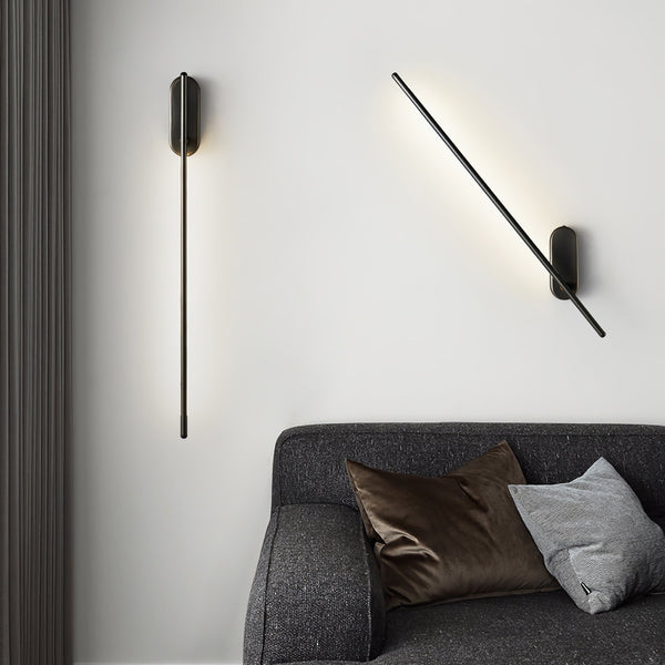 Stick Shaped Brass & Black Metal Wall Sconce with LED