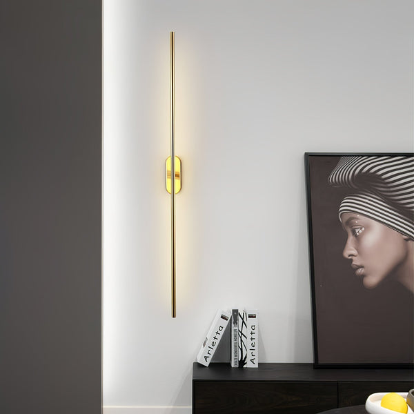 Stick Shaped Brass & Black Metal Wall Sconce with LED
