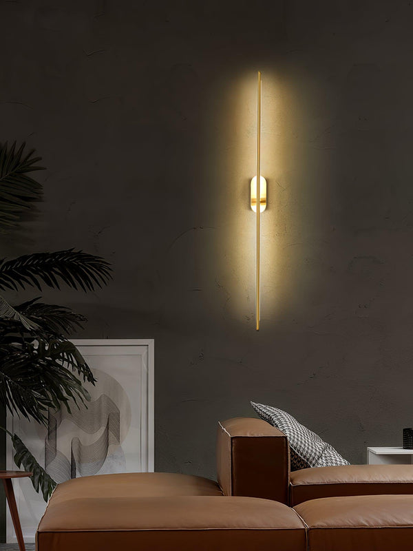 Stick Shaped Brass & Black Metal Wall Sconce with LED