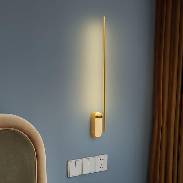 Stick Shaped Brass & Black Metal Wall Sconce with LED