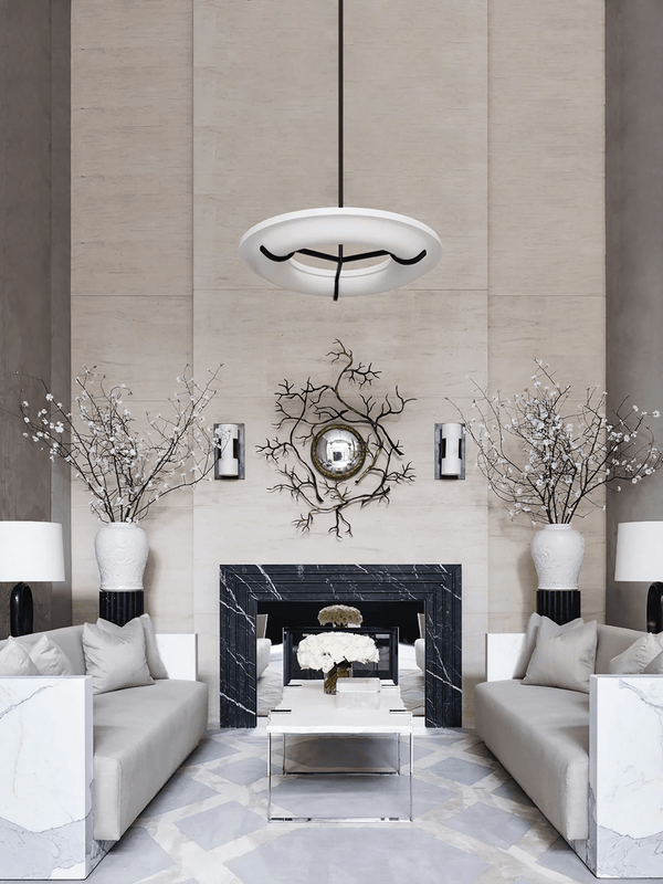 Carve Alabaster Pendant Light – Hand‑Carved Stone Shade with Black Frame