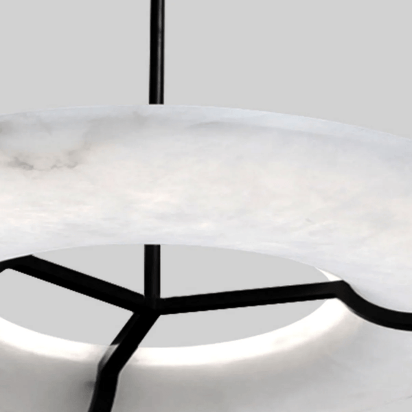 Carve Alabaster Pendant Light – Hand‑Carved Stone Shade with Black Frame