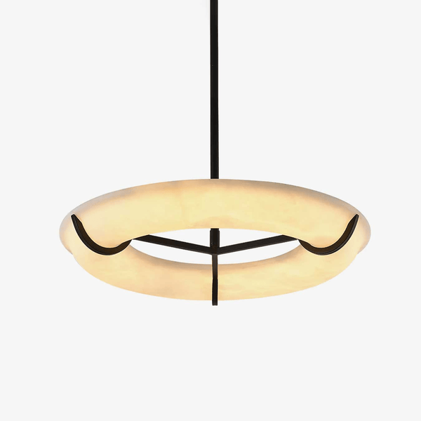 Carve Alabaster Pendant Light – Hand‑Carved Stone Shade with Black Frame