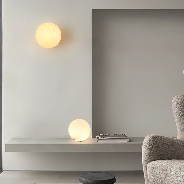 Elegant Alabaster Mini Orb Wall Lamp with Gold Finish