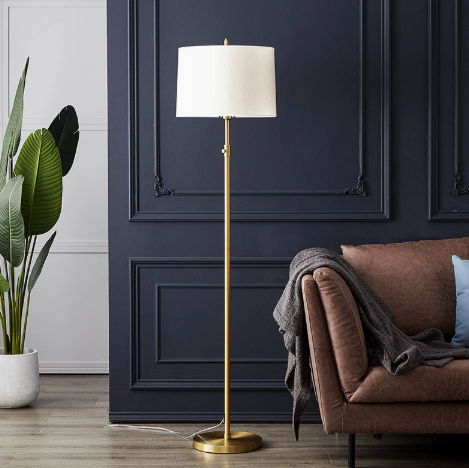 Brass-Tone Metal Floor Lamp with Fabric Drum Shade — product view 2