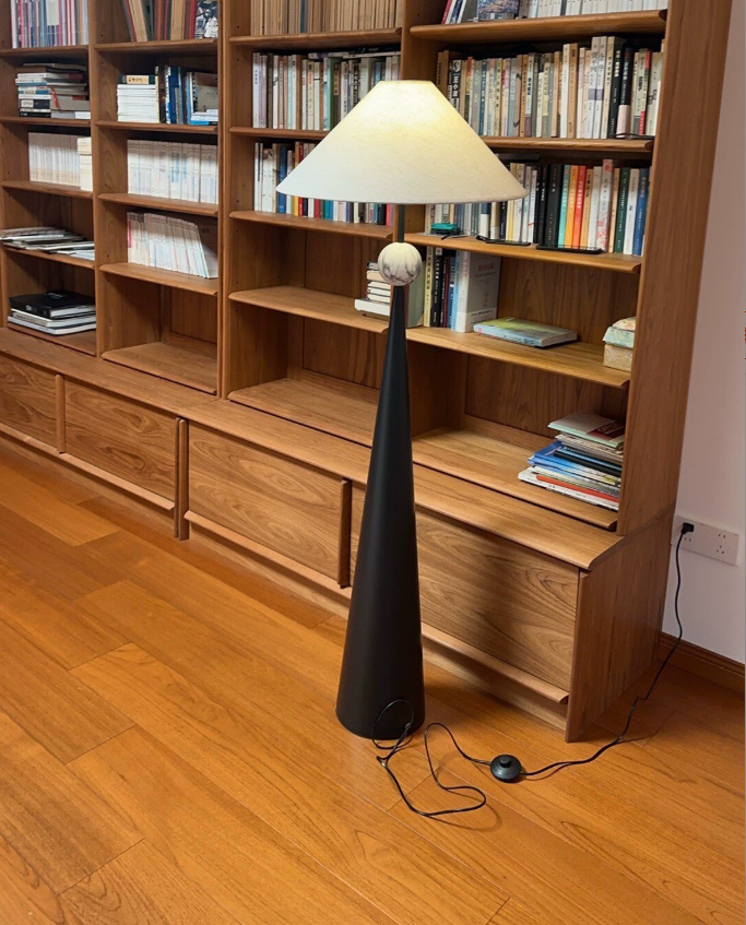 Black Iron Pedestal Floor Lamp with Fabric Shade — product view 2