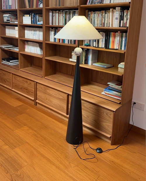 Black Iron Pedestal Floor Lamp with Fabric Shade — product view 2