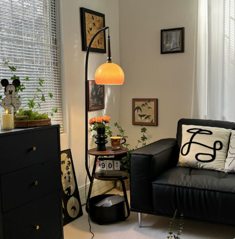 Metal and Wood Floor Lamp with Integrated Side Table — product view 1