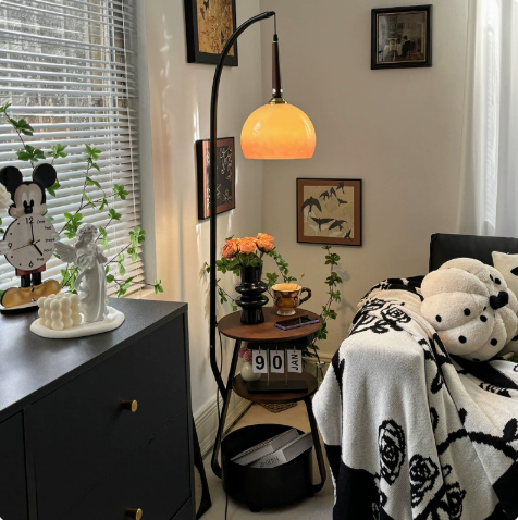 Metal and Wood Floor Lamp with Integrated Side Table — product view 2