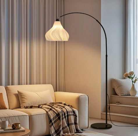 Iron Arc Floor Lamp with Pleated Fabric Shade — product view 2