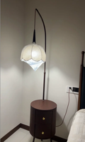 Curved Metal and Wood Floor Lamp with Tulip Shade — product view 1