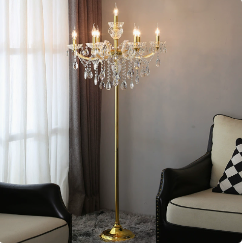 Seven-Light Metal and Crystal Candelabra Floor Lamp — product view 1