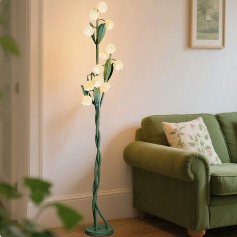 Iron Floral Floor Lamp with Glass Shades — product view 2