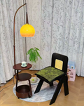 Arc Floor Lamp with Acrylic Dome and Wood Table — product view 1
