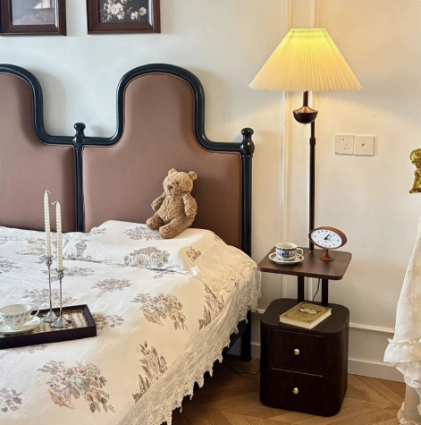 Metal and Wood Floor Lamp with Cabinet Table — product view 1