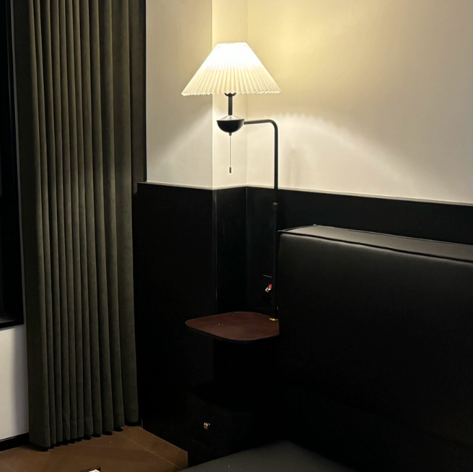 Metal and Wood Floor Lamp with Cabinet Table — product view 2