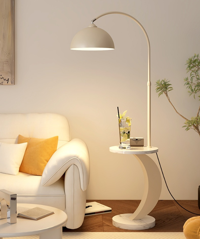 Cream LED Floor Lamp with Integrated Side Table — product view 1