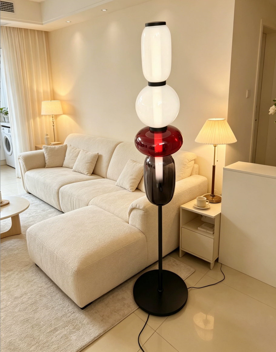 White and Red Stacked Glass LED Floor Lamp — product view 1