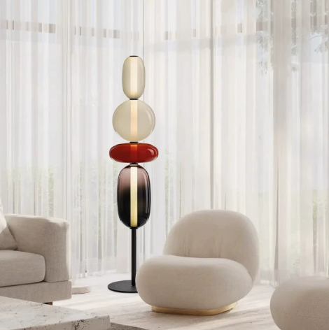 White and Red Stacked Glass LED Floor Lamp — product view 2