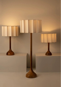 Solid-Wood Floor Lamp with Pleated Fabric Shade — product view 1