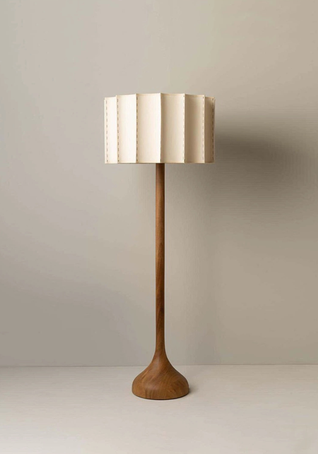 Solid-Wood Floor Lamp with Pleated Fabric Shade — product view 2