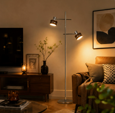 Black and Walnut Two-Head Floor Lamp — product view 1