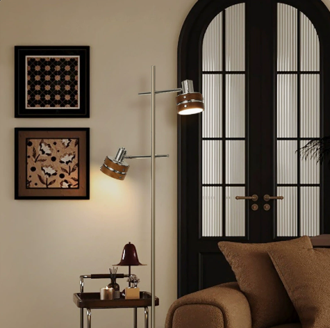 Black and Walnut Two-Head Floor Lamp — product view 2