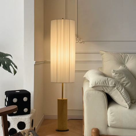 Fabric Column Floor Lamp with Metal and Wood Details — product view 1