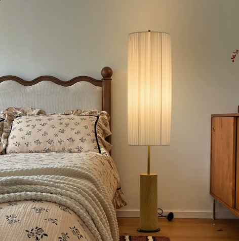 Fabric Column Floor Lamp with Metal and Wood Details — product view 2