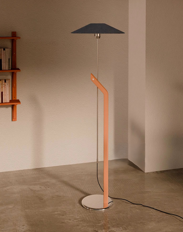 Adjustable Wood-Arm Floor Lamp with Fabric Shade — product view 1