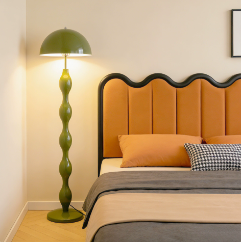 Metal and Glass Dome Floor Lamp with Wavy Stem — product view 2