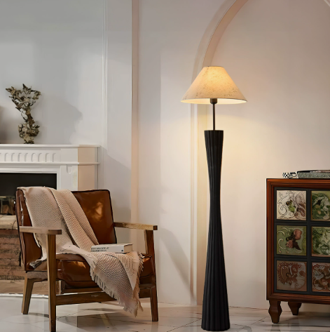 Tapered Wood Floor Lamp with Fabric Shade — product view 2
