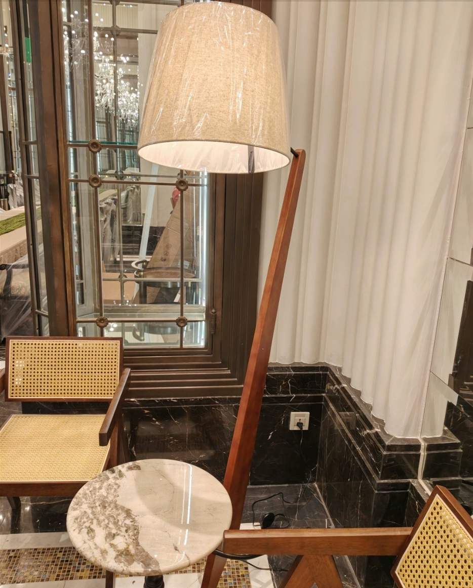 Leaning Wood Floor Lamp with Fabric Shade — product view 2