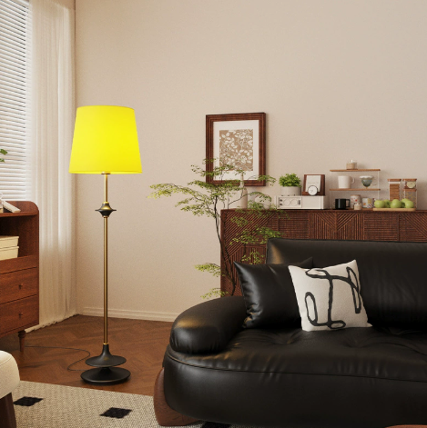 Tapered Wood and Metal Floor Lamp with Shade Options — product view 2