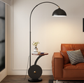Metal and Wood Arc Floor Lamp with Side Table — product view 1