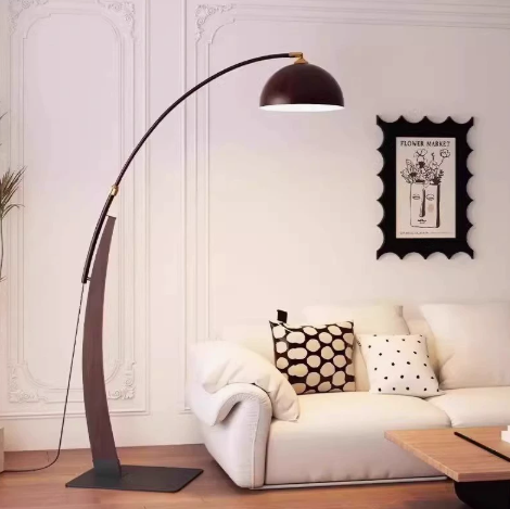 Wood and Metal Arc Floor Lamp — product view 1
