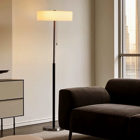Slim Metal Floor Lamp with Fabric Drum Shade — product view 2