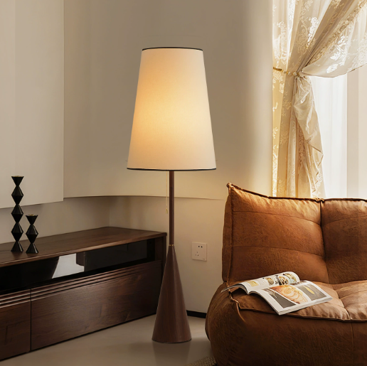 Metal Floor Lamp with Tapered Fabric Shade — product view 1