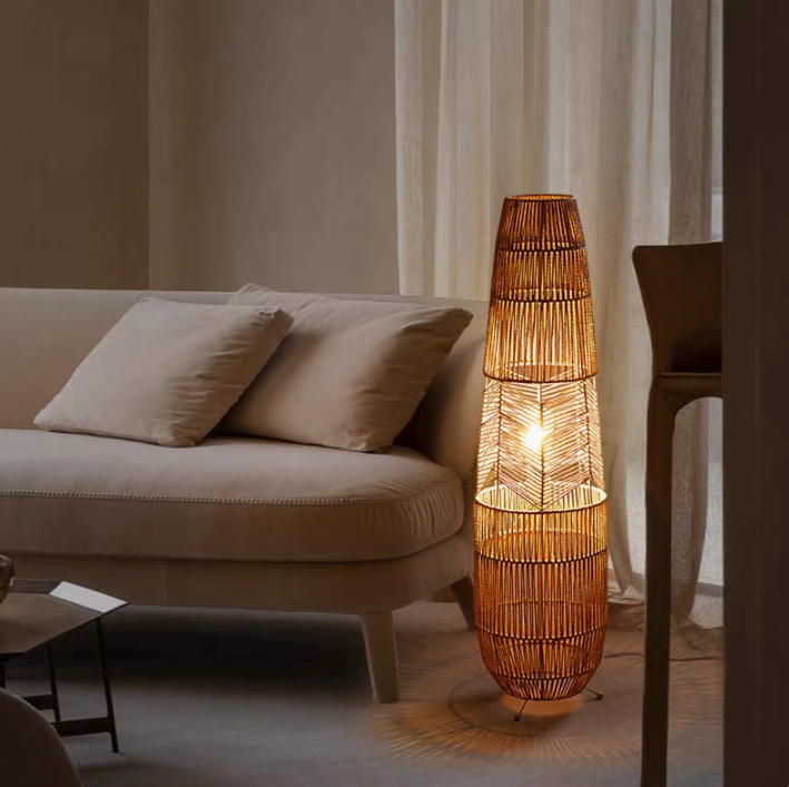Woven Natural-Fiber Column Floor Lamp — product view 1