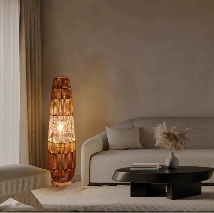 Woven Natural-Fiber Column Floor Lamp — product view 2