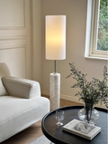 Stone Column Floor Lamp with Cylindrical Fabric Shade — product view 1