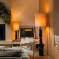 Sculptural Wood Floor Lamp with Fabric Shade — product view 1