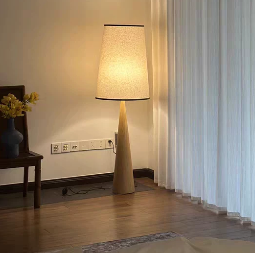 Cone-Base Wood Floor Lamp with Fabric Shade — product view 1
