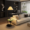 Arc Floor Lamp with Fabric Shade and Side Table — product view 1