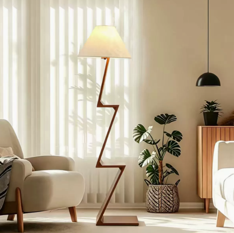 Zigzag Wood Floor Lamp with Fabric Shade — product view 1